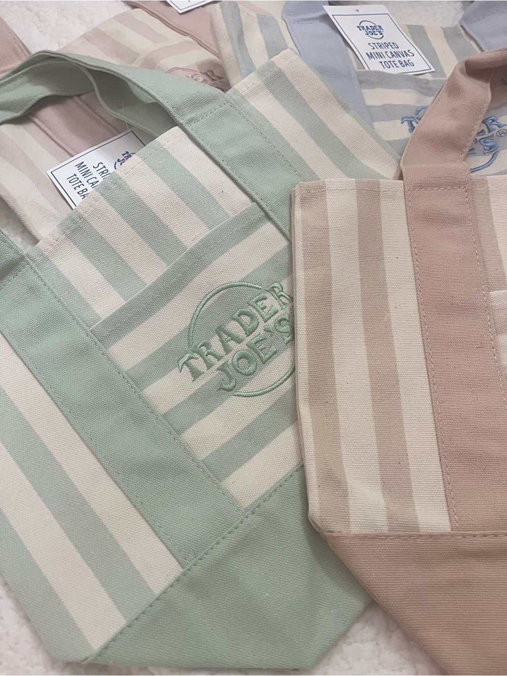 Trader Joe's Striped Mini Canvas Tote Bag - Pastel Mix - Picture 2 of 2